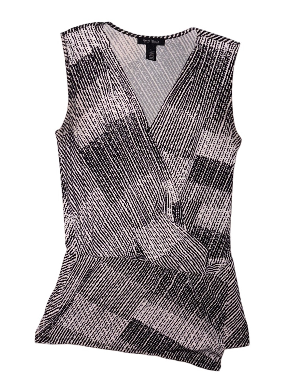 White House Black Market Black & White Sleeveless Surplice Asymmetrical Top